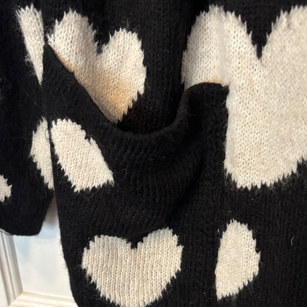 Anthropologie Black Cardigan with Cream Hearts - Picture 6 of 6